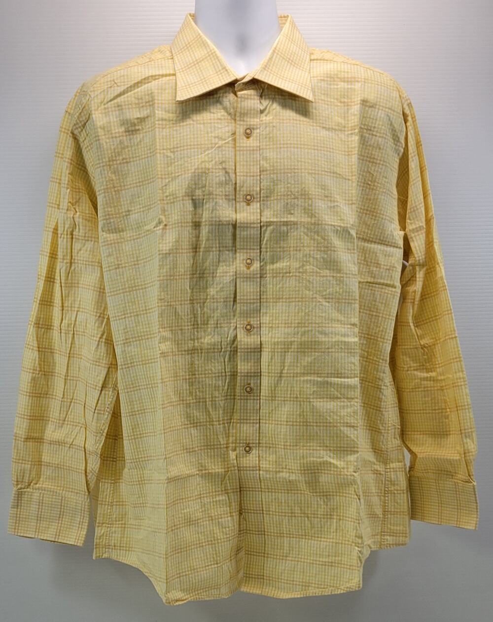 QQ) Sean John Men Yellow Checkered Grid Button Up Cotton Shirt 18 34-35
